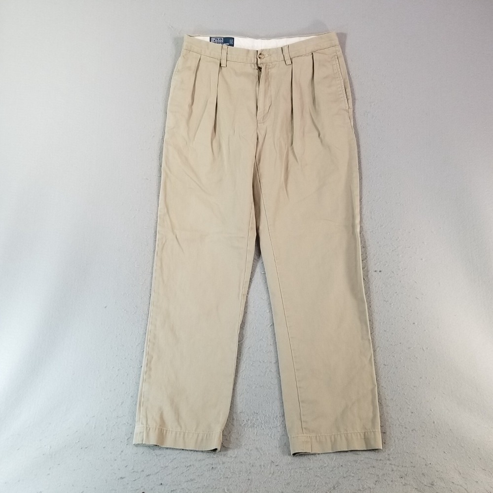 Polo Ralph Lauren Pants Men 33x31 Tan Ethan Chino Pleated Cotton Preppy